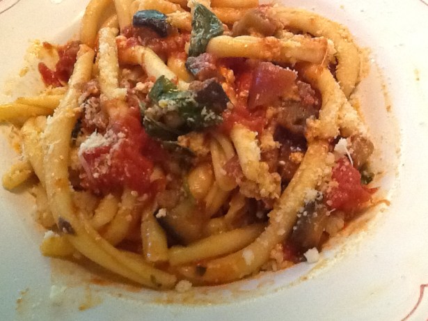 eggplant sauce plated closeup