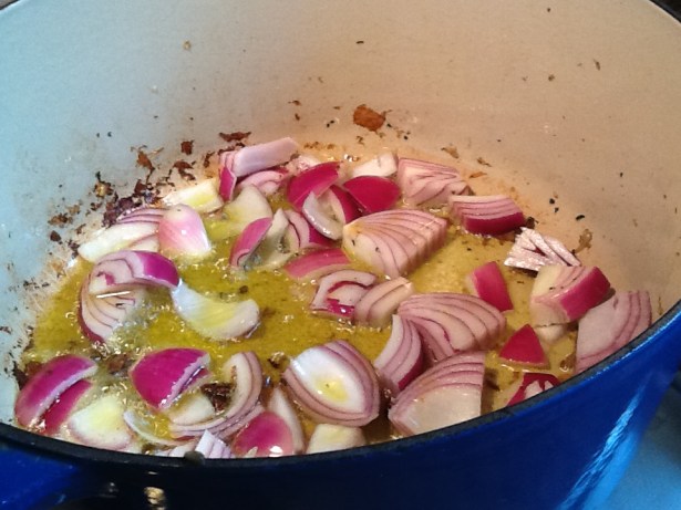 eggplant sauce:onion saute