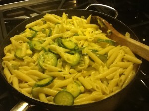 Mamma A pasta with zucchini in pan