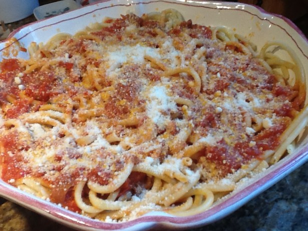 bucatini dish closeup