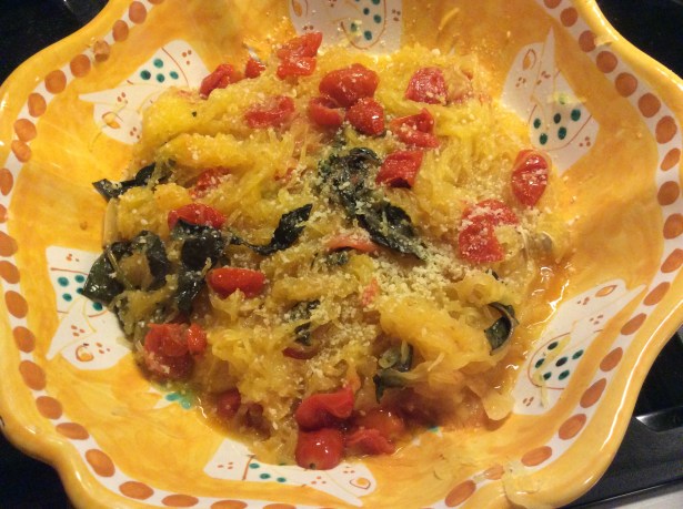 spaghetti squash tomato:basil bowl