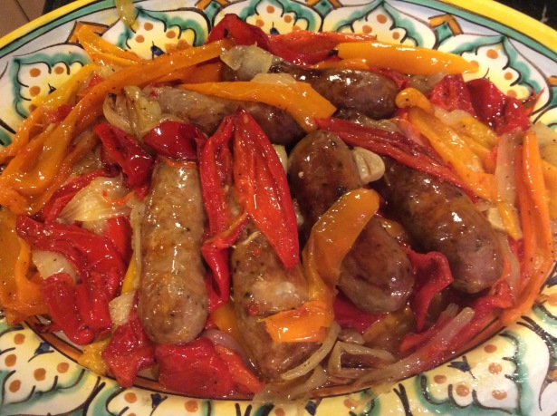 sausage and peppers plate closeup