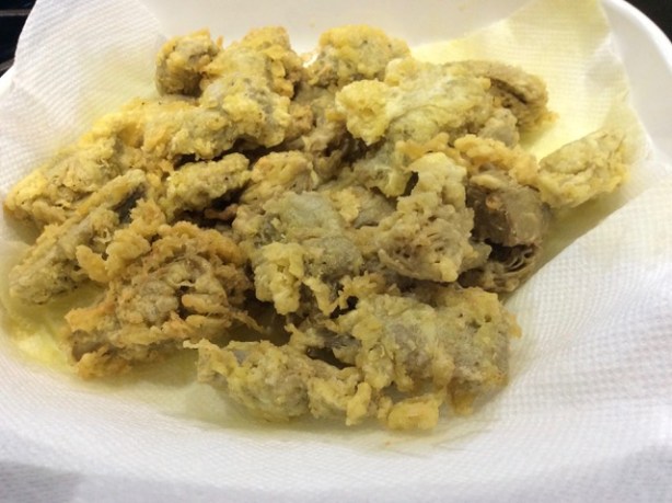 fried artichokes draining2